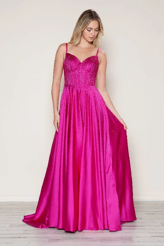 Sleek Style Discounts Beaded Satin Sleeveless A-line Gown by Poly USA 9610 Classic Appeal