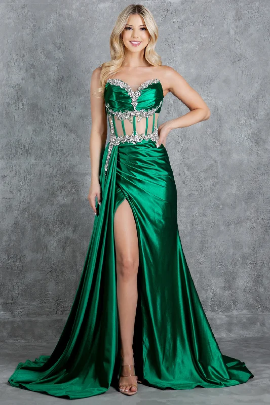 Urban Elegance Deals Beaded Satin Corset Slit Gown by Cinderella Couture 8214J Flash Deals