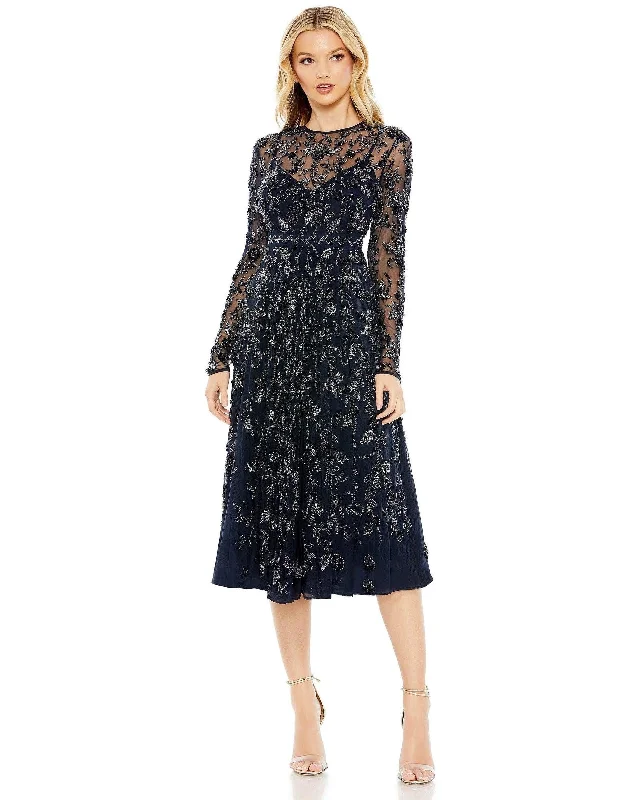 Casual Fashion Mac Duggal 10799 Long Sleeve Beaded Cocktail Dress Final Clearance