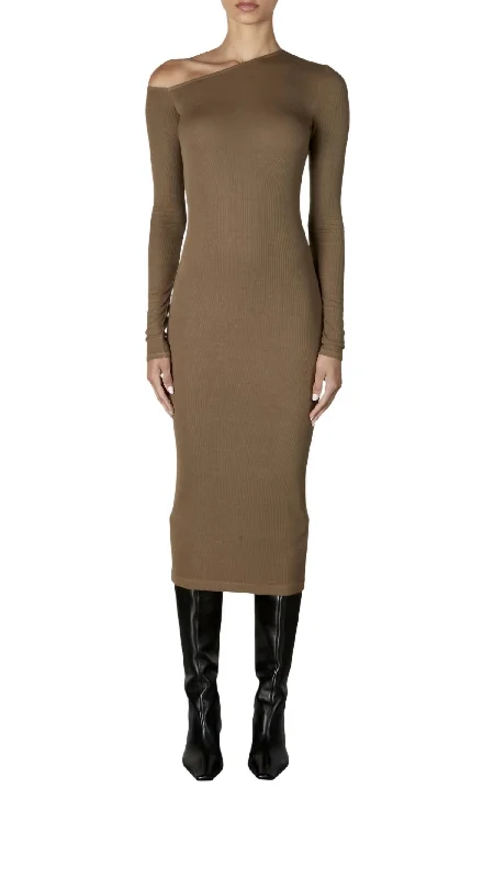 Must Haves Silk Rib Midi Dress In Fatigue Chic Allure