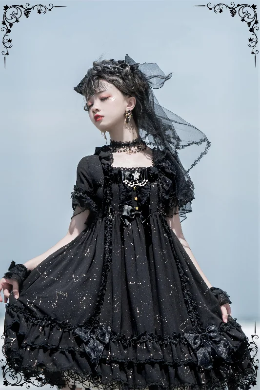Season Offer Sakuya Lolita~Whisper of Stars~Vintage Lolita OP Dress Constellation-themed Black Lolita Dress Season Offer Sakuya Lolita~Whisper of Stars~Vintage Lolita OP Dress Constellation-themed Black Lolita Dress