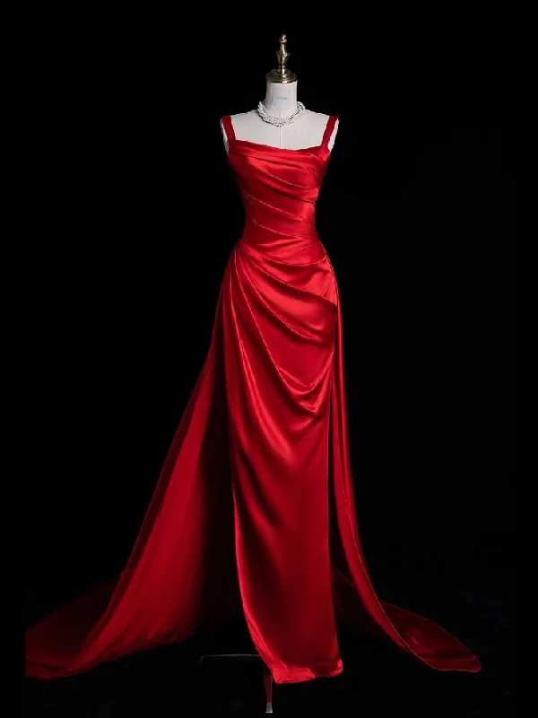 Fresh Styles, Fresh Deals Charming Red Straps Sheath Satin Long Evening Party Dress, MD7951 Art Deco Geometric Pattern Look