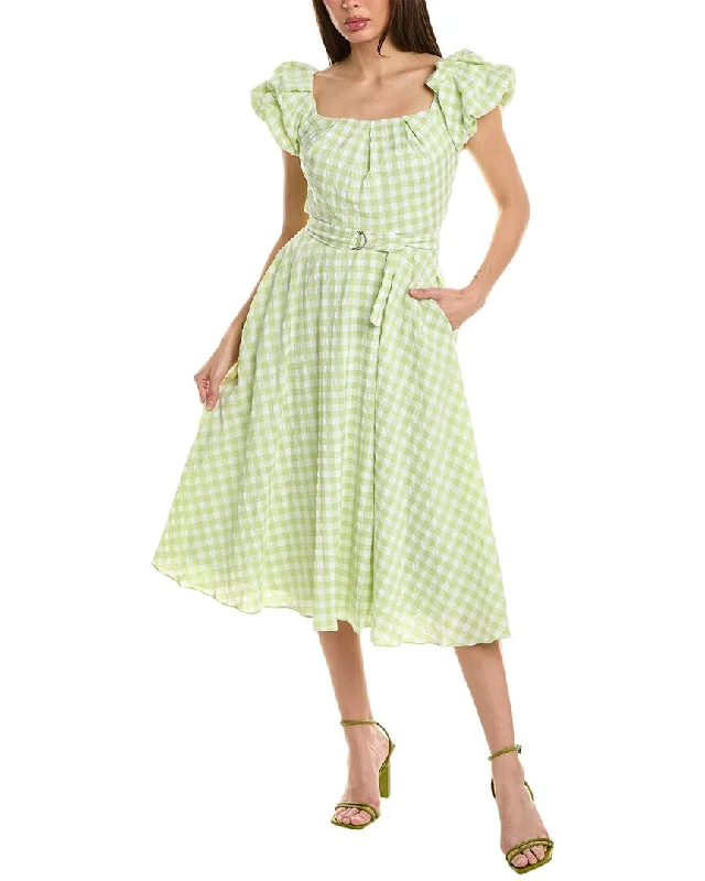 Trendy Street Style Maison Tara Gingham Midi Dress Sleek Design