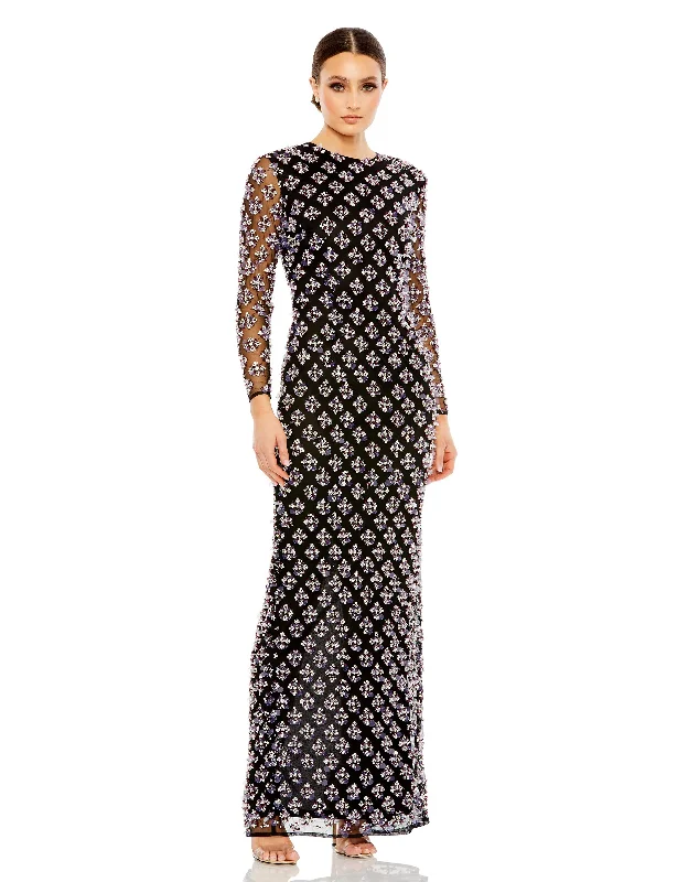 Gift Ideas Mac Duggal 93618 Beaded Long Sleeve Formal Dress Vibrant Prints