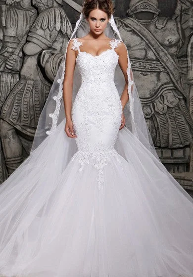 Limited Time Offer Magnificent Lace and Tulle Mermaid Dress with Wedding Veil Feminine Charm
