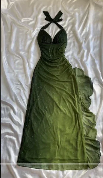 The Latest Fashion Trends Sexy Halter Ombre Green V Neck Chiffon Long Prom Dress Party Evening Gown Y7484 Modern Glamour