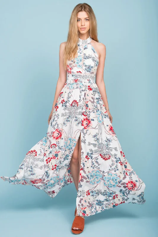 Find Your Unique Flair Baylor Floral Maxi Dress White Graceful Drape