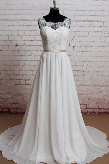 Holiday Glam Chiffon A-Line Sleeveless Lace-Bodice Dress With Illusion Back Limited - Time Bundle
