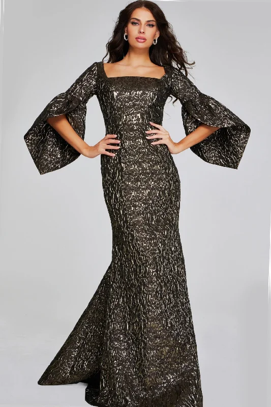 Vintage Style Deals Jovani 39080 Long Sleeve Metallic Mermaid Evening Formal Dress Big Savings On Rustic Countryside Styles