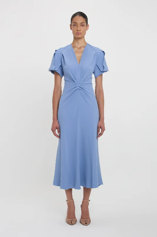 Women's Athletic Outfit Cool Prices Gathered V-Neck Midi Dress In Bluebell