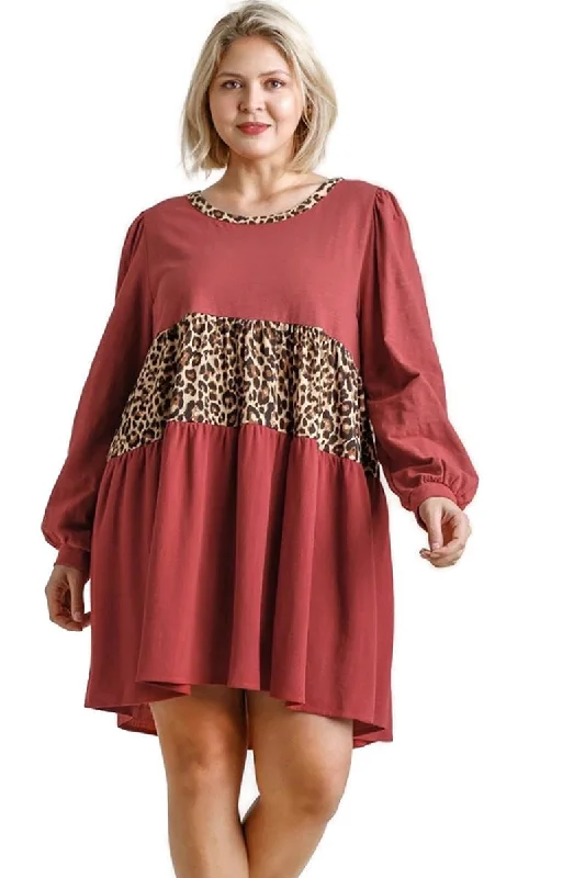 Flash Sale All Weekend Long Leopard Tiered Babydoll Dress, Brick