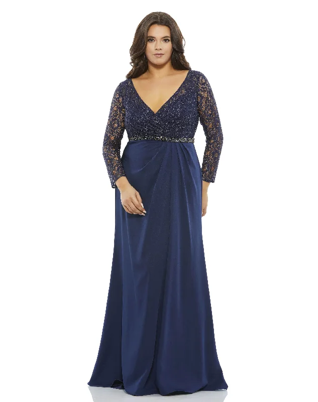 Hot Brand Discounts Mac Duggal 67898 Long Sleeve Mother of the Bride Formal Dress Romantic Detailing