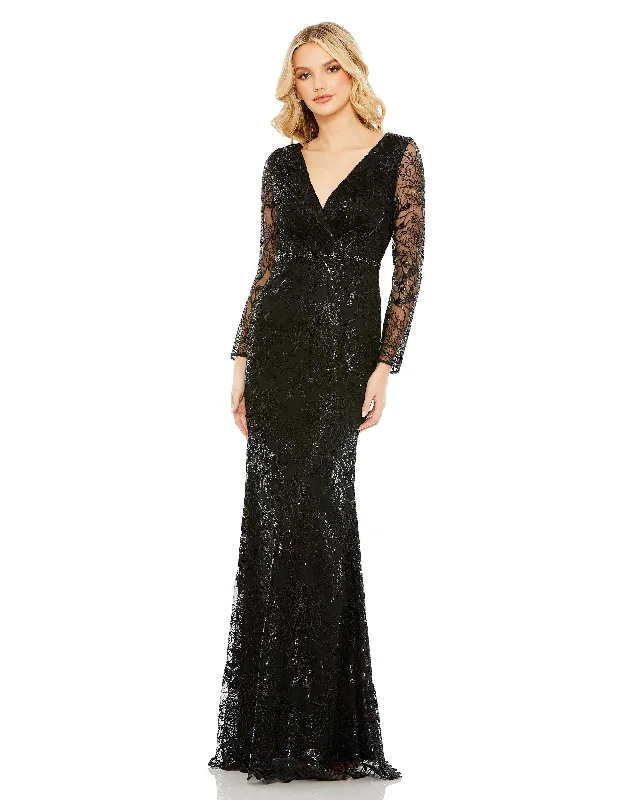 Explore What'S New Mac Duggal 68016 Long Sleeve Formal Fitted Dress Bold Patterns