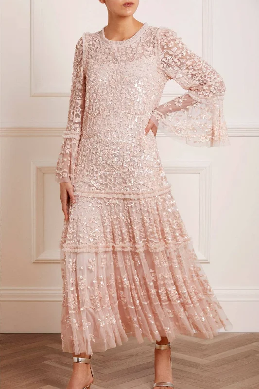 New Arrivals Annie Sequin Tiered Ankle Gown Elegant Contour