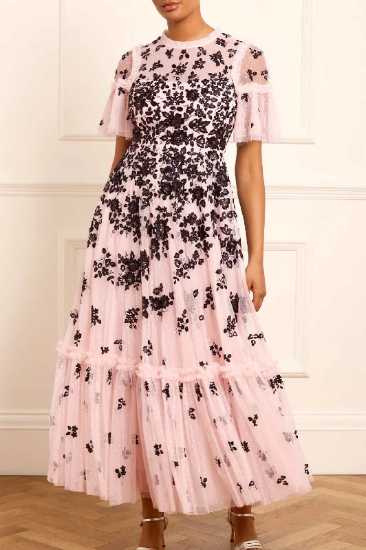 Hot Trends Fluttering Flowers Ankle Gown Luxury Style