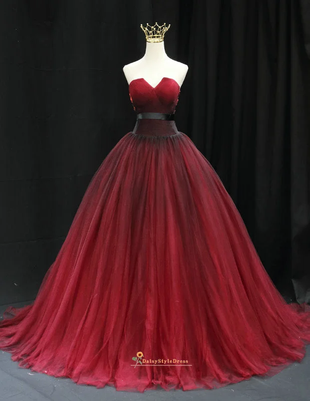 Limited Time Ball Gown Black and Red Tulle Wedding Dress Cottagecore Rustic Charm Style