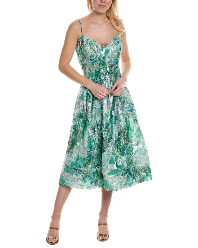 Modern Fashion Sale ML Monique Lhuillier Sage Jacquard Midi Dress Buy More, Save More