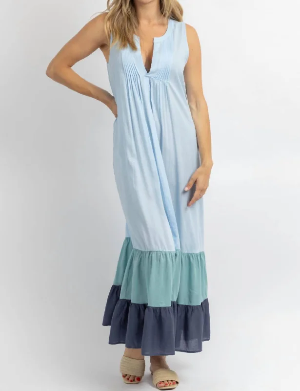 Elevated Casual Discounts Multi-Ruffle Maxi Dress In Summer Blue Big Savings On Rustic Countryside Styles