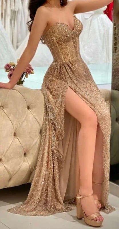 Urban Style Promotions Shiny Sweetheart A-line Prom Dress With Split,Charming Evening Gown Y6646 Minimalist Chic