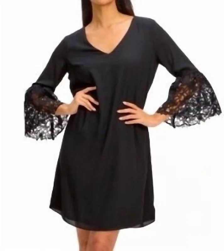 Classic Modern Offers Lace Sleeve Mini Dress In Black