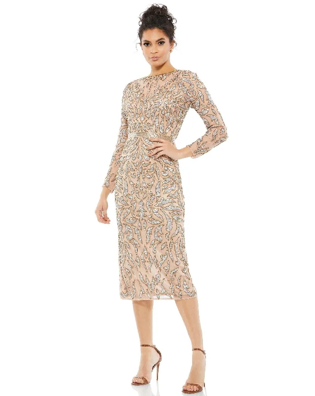 Elegant Fashion Offers Mac Duggal Long Sleeve Beaded Cocktail Dress Mid - Season Sale
