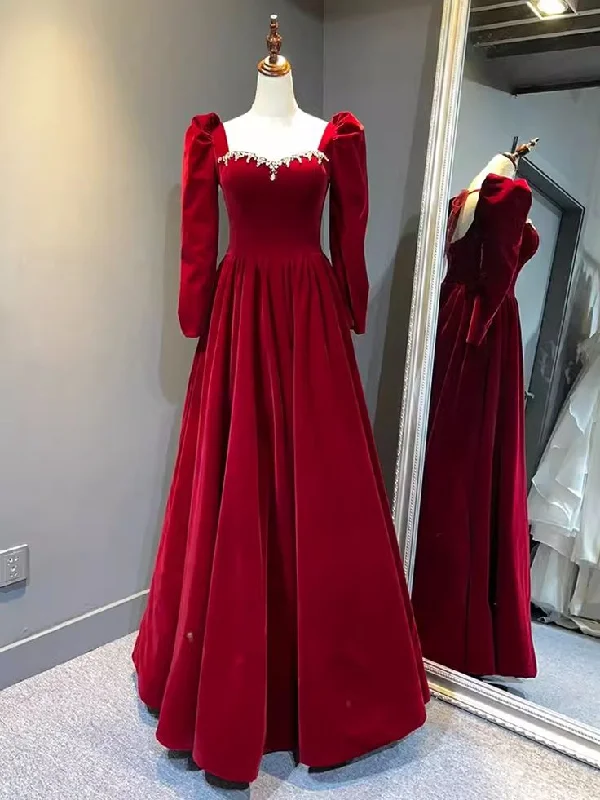 Must Haves Beautiful A Line Red Velvet Prom Dress Sweatheart Party Dress Brithday Ball Gown Y7588 Minimalist Office - Ready Style