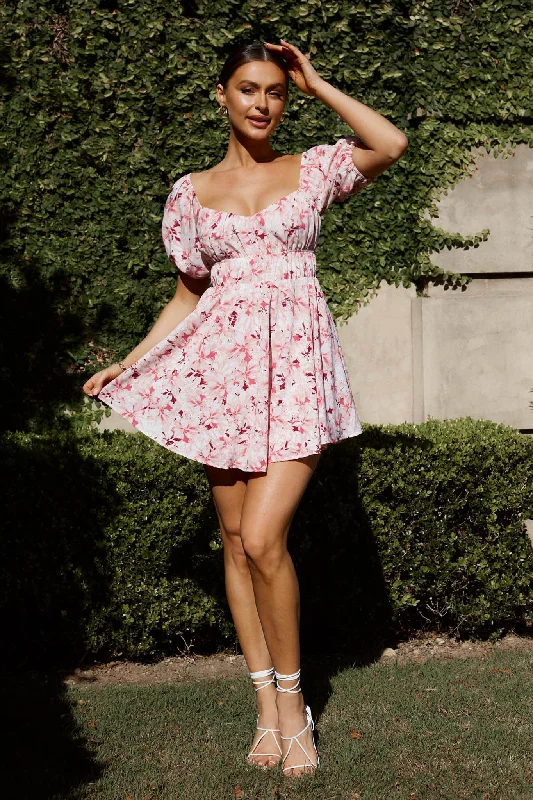 Cozy Chic Promotions Chasing Sunsets Off-Shoulder Mini Dress Floral Pink Cottagecore Rustic Charm Style