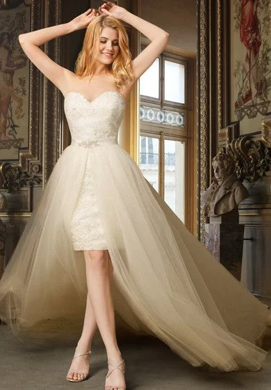 Season Sale Sweetheart High Low Wedding Dress With Removable Skirt Graceful Movement