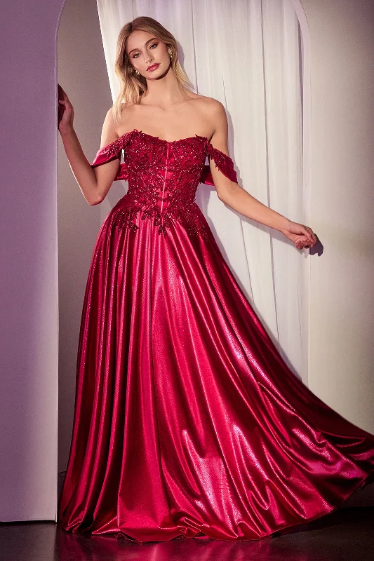Classic Elegance Sales Satin Off Shoulder A-line Gown by Ladivine CDS525 Chic Urban Fashion Look