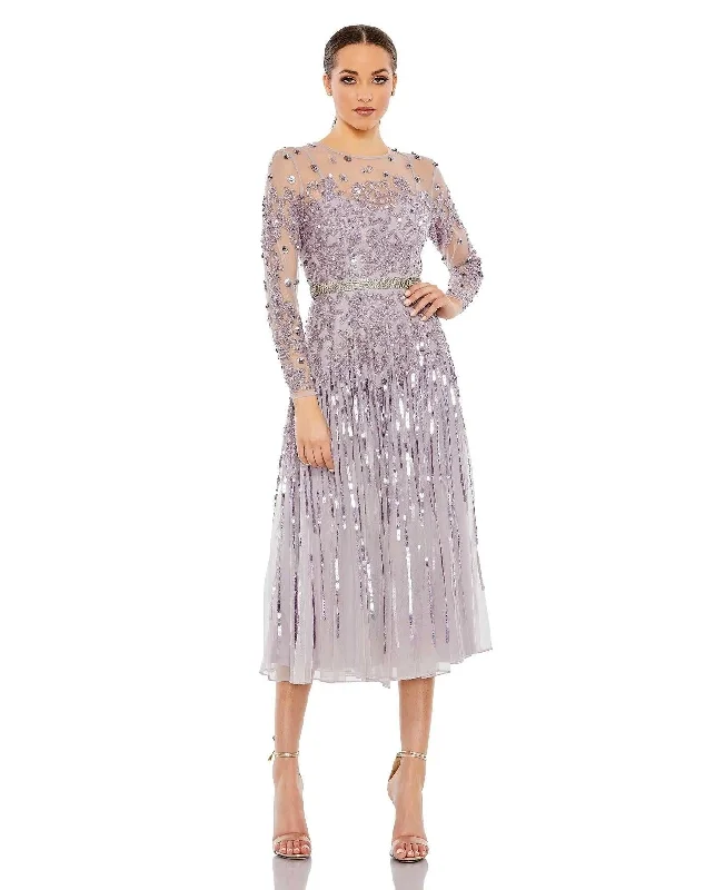 Playful Fashion Offers Mac Duggal 93633 Long Sleeve Tea Length Dress Playful Elegance