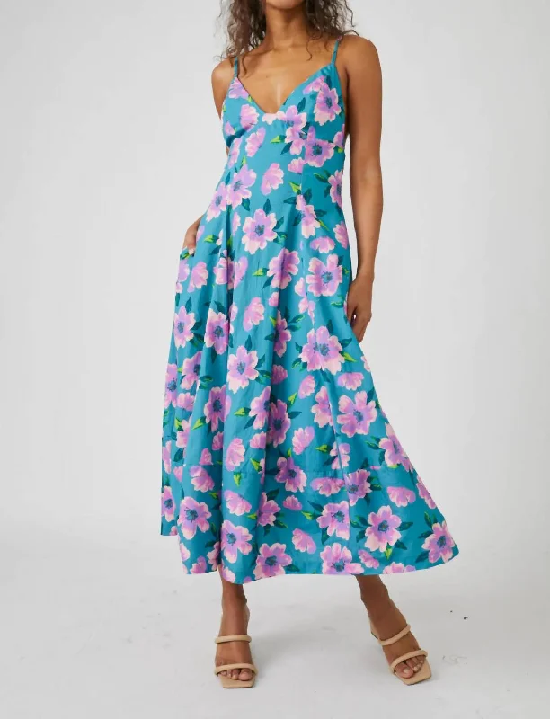 Premium Style Finer Things Printed Midi Dress In Teal Combo Flash Sale