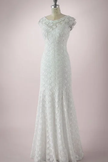 Forward Trendsetter Bateau-Neck Graceful Cap-Sleeved Floor-Length V Back Dress Vintage Retro Party Wear