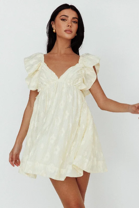 Comfort Meets Fashion Melrose Place Floral Textured Frill Dress Lemon Rustic Countryside Charm Look