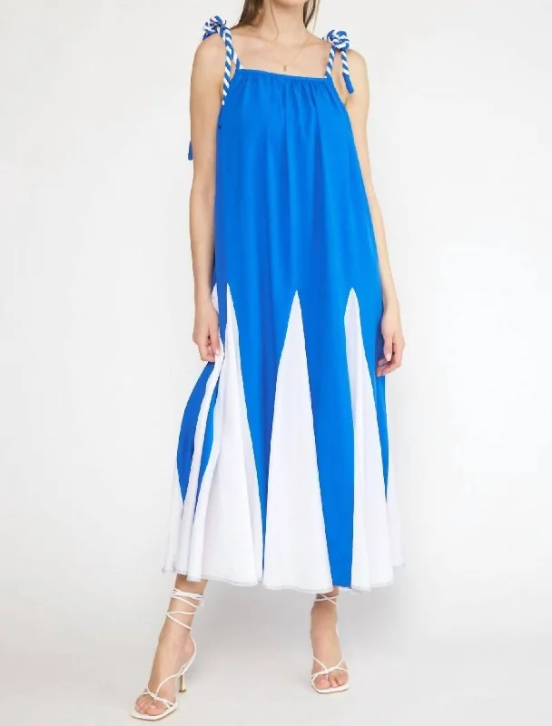Hot Styles Colorblock Maxi Dress In Blue/white Elegant Ensemble