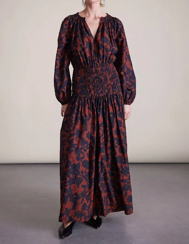 Embrace New Fashion Esparta Long Sleeve Maxi Dress In Deep Botanic Charming Silhouette