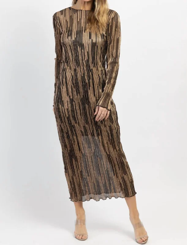 Limited Edition Gatsby Long Sleeve Midi Dress In Gold Fashion-Forward Style