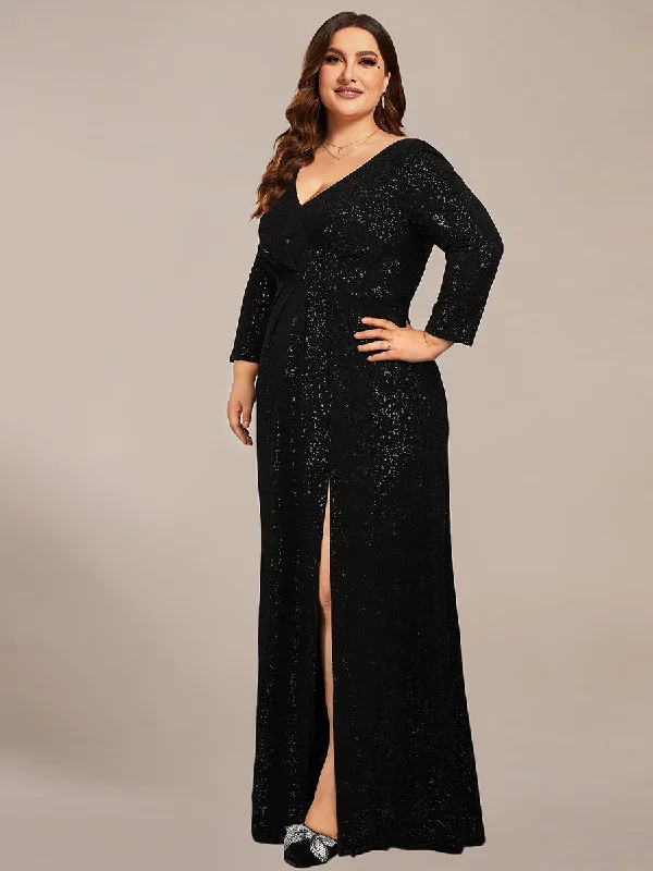 Casual Yet Chic Sales Exquisite Plus Size Split Wholesale Evening Dress with Long Sleeves Modern Romance