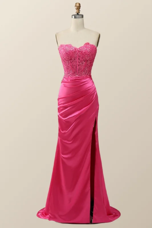 Comfortable Chic Sexy Pink Sweetheart Lace and Satin Long Dress Elegant Details