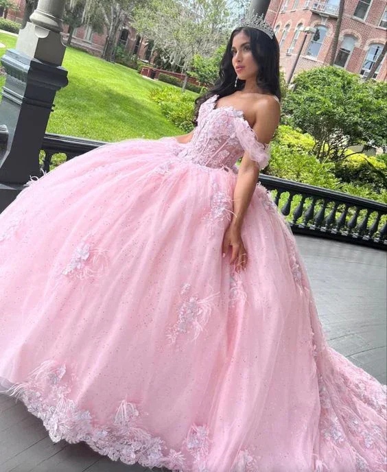 Step Ahead, Lead The Trend Pink Tulle Sweet 16 Ball Gown Appliques Prom Dress Quinceanera Dress Y7475 Contemporary Chic