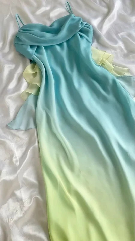 Vintage-Modern Style Offers Chic Ombre Blue Chiffon Prom Dress Evening Gown Y7759 Mid - Season Sale