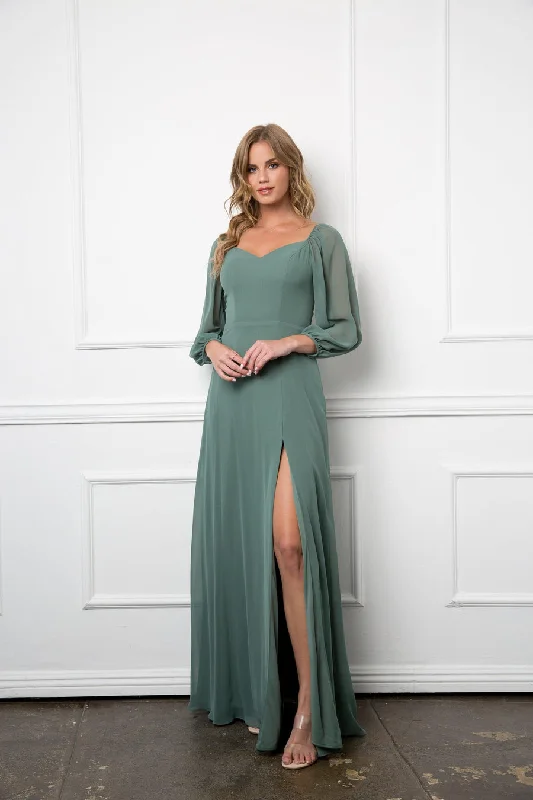 Stay Ahead In Style Eucalyptus S Long Sleeve Chiffon Formal Dress Sale Modern Glamour