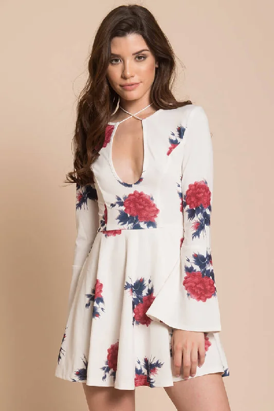 Affordable Luxury Fashion Quinn Floral Fit and Flare Dress White Sophisticated Cut