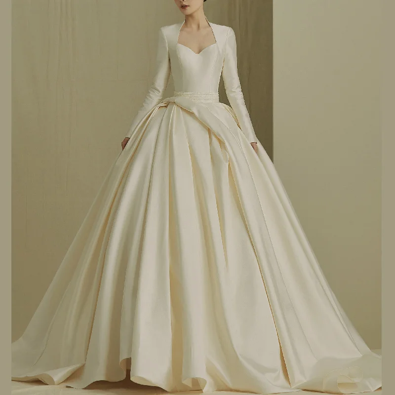 Trend Forward Threads Queen-ann Neck Long Sleeve Wedding Dress with High Back Boho - Chic Festival - Ready Style