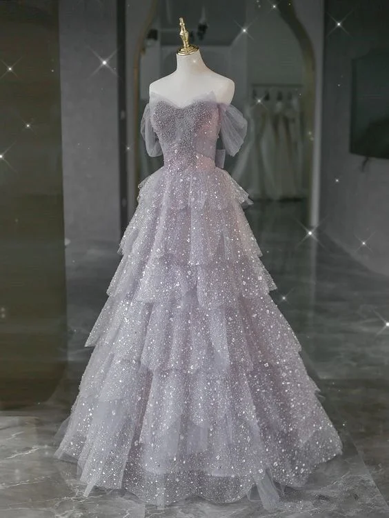 Season Offer Gorgeous Ball Gown Off The Shoulder Tulle Prom Dress Evening Dress Y7580 Classic Timeless Elegant Style