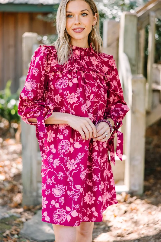 New Arrivals You've Got The Power Wine Red Floral Dress Luxury Comfort