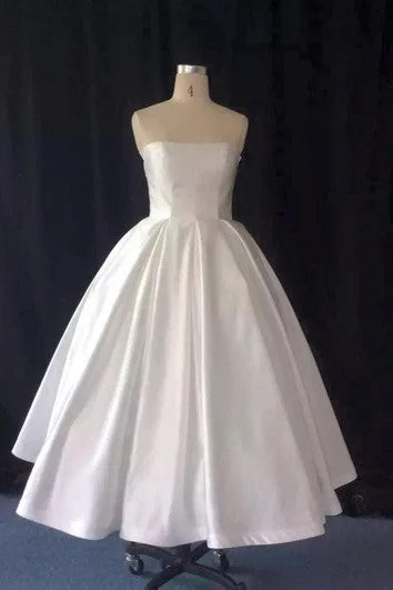 Chic And Edgy Taffeta A-Line Strapless Tea Length Ball Gown Elegant Contour