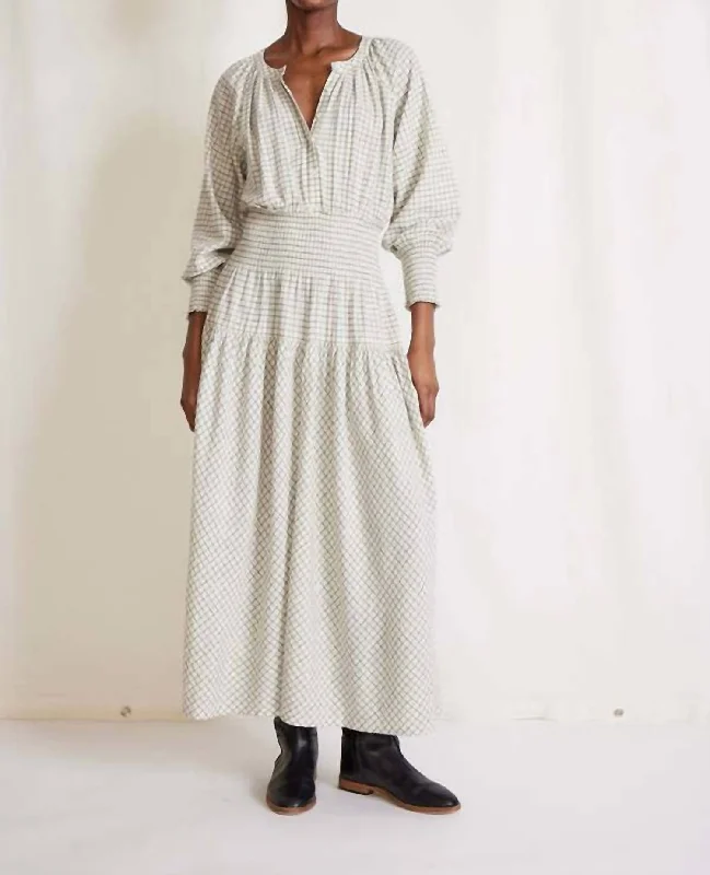 Vintage Style Deals La Ventura Maxi Dress In Creme Check Disco - Inspired Retro Dance Look