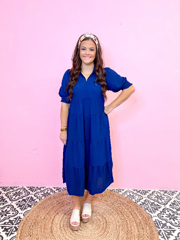 Discover Promotions Charming Collared Tiered Maxi Dress Cottagecore Rustic Charm Style