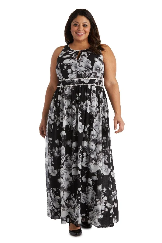 Classy Style Discounts R&M Richards 7035W Long Formal Print Plus Size Gown Contemporary Elegance