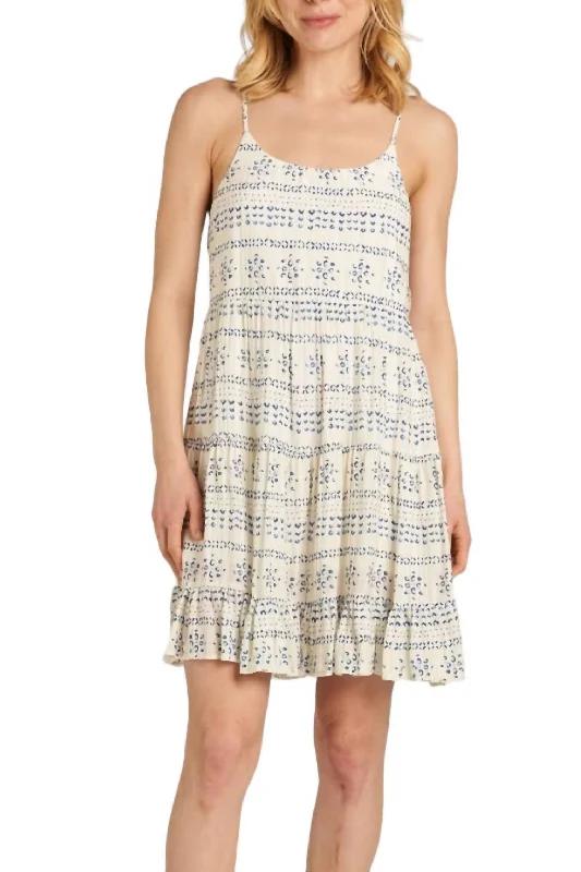 Final Sale Ruffle Hem Mini Dress In Ivory/blue
